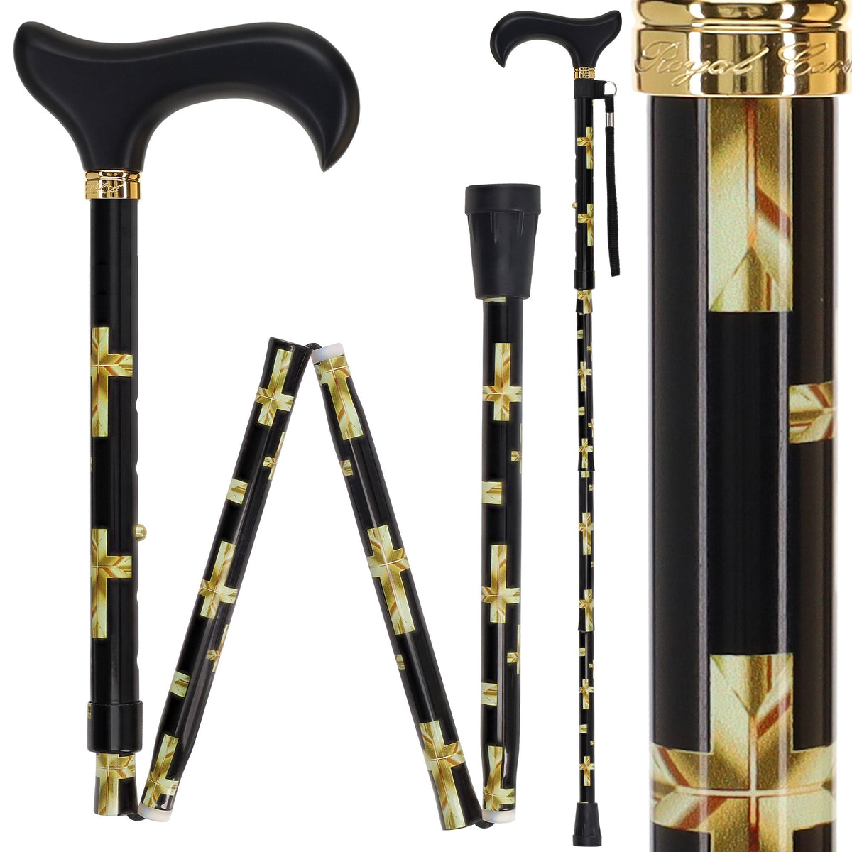 Golden Cross Folding Cane: Adjustable Derby, Wooden Handle