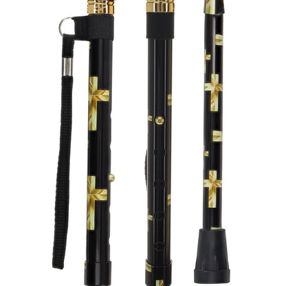 Golden Cross Folding Cane: Adjustable Derby, Wooden Handle
