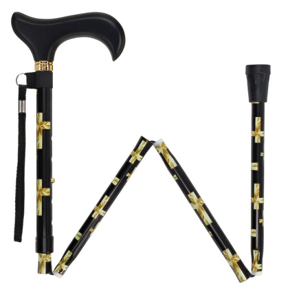 Golden Cross Folding Cane: Adjustable Derby, Wooden Handle