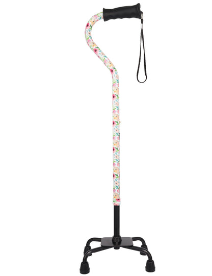 Watercolor Flowers Vivienne May Convertible Quad Base Walking Cane with Comfort Grip - Adjustable Sh