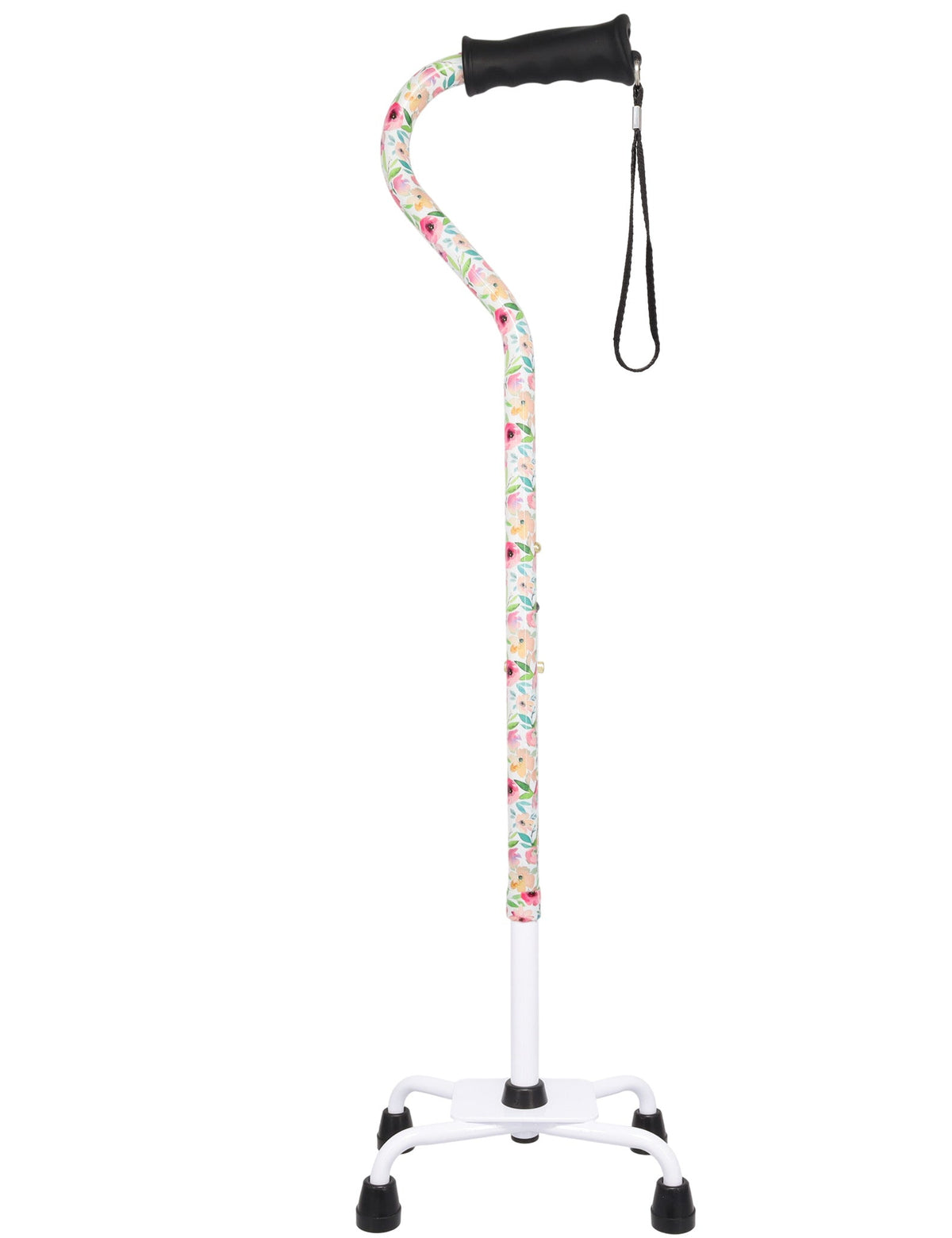 Watercolor Flowers Vivienne May Convertible Quad Base Walking Cane with Comfort Grip - Adjustable Sh