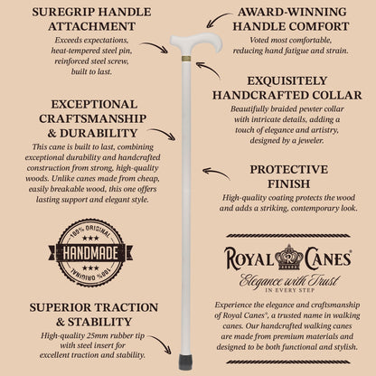 Derby Handle - XL Size - Extra Long & Strong (All White, Pewter Collar)