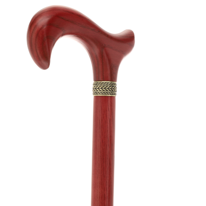 Striking Mahogany Red Derby Cane: Premium Natural Ash Wood w/ Pewter Collar
