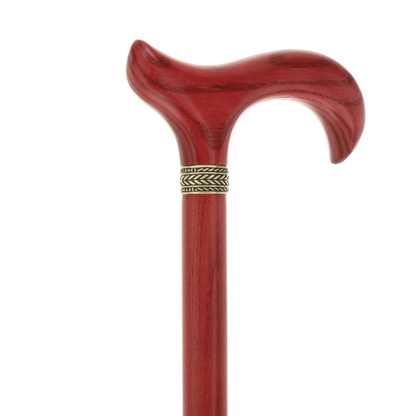 Striking Mahogany Red Derby Cane: Premium Natural Ash Wood w/ Pewter Collar