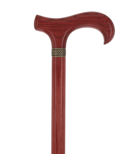 Striking Mahogany Red Derby Cane: Premium Natural Ash Wood w/ Pewter Collar