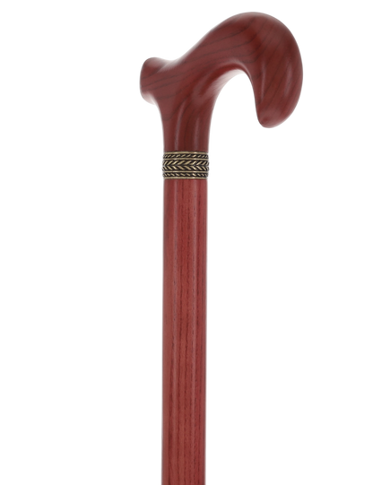 Striking Mahogany Red Derby Cane: Premium Natural Ash Wood w/ Pewter Collar