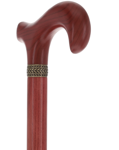 Striking Mahogany Red Derby Cane: Premium Natural Ash Wood w/ Pewter Collar