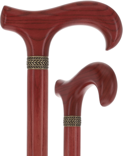 Striking Mahogany Red Derby Cane: Premium Natural Ash Wood w/ Pewter Collar