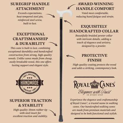 Derby Handle - Standard Size (White, Black, Pewter Collar)