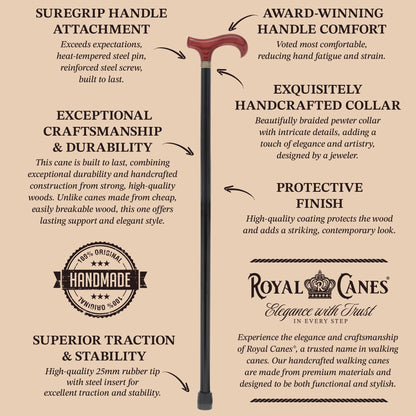 Derby Handle Standard Size (Mahogany, Black, Pewter Collar)