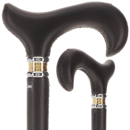 Soft Genuine Leather Grip Black Cane: Leather on Shaft & Handle