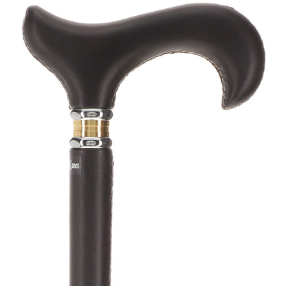 Soft Genuine Leather Grip Black Cane: Leather on Shaft & Handle