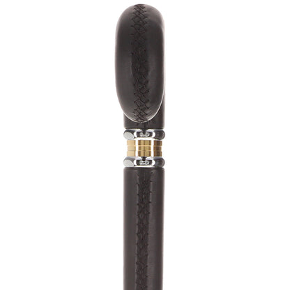 Soft Genuine Leather Grip Black Cane: Leather on Shaft & Handle