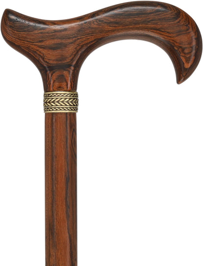 Luxury Natural Bocote Wood Derby Cane - Nature's Design Gold Pewter Collar