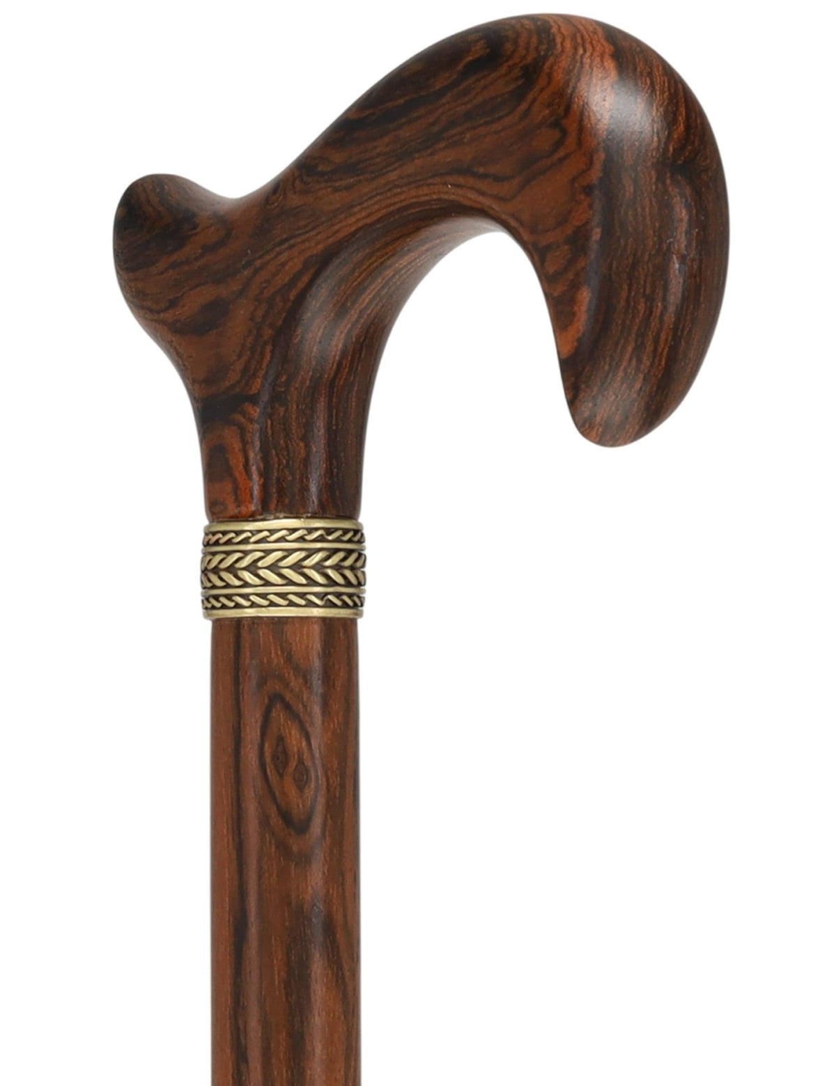 Luxury Natural Bocote Wood Derby Cane - Nature's Design Gold Pewter Collar
