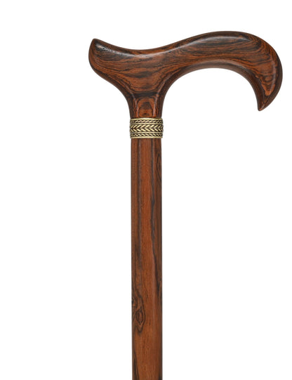 Luxury Natural Bocote Wood Derby Cane - Nature's Design Gold Pewter Collar