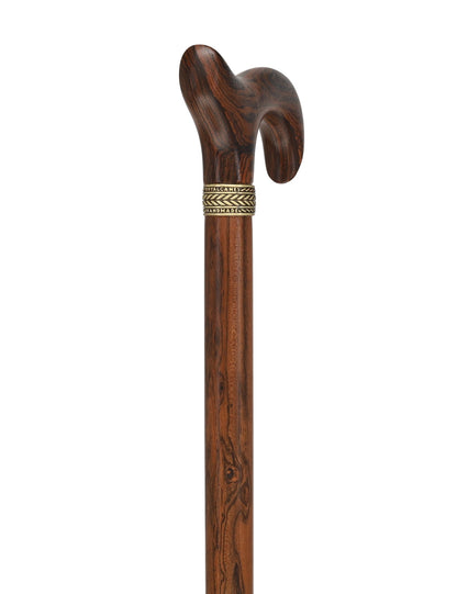Luxury Natural Bocote Wood Derby Cane - Nature's Design Gold Pewter Collar