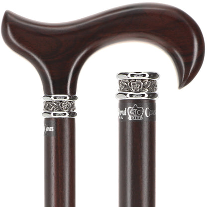 Luxury Derby Cane: Radiant Genuine Ebony Wood, Pewter Collar Option