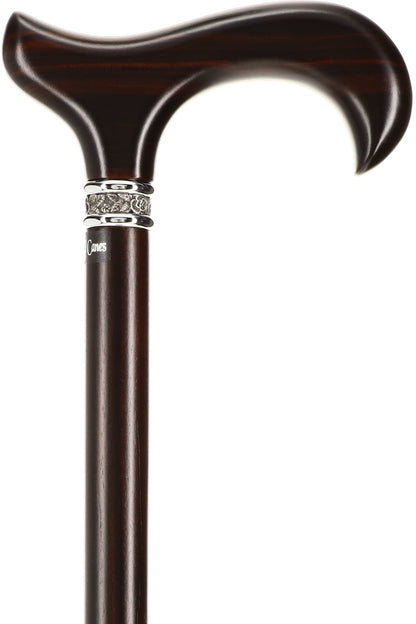 Luxury Derby Cane: Radiant Genuine Ebony Wood, Pewter Collar Option