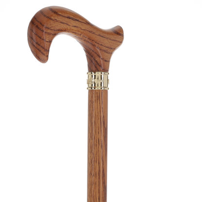 Strong Natural Oak Derby Walking Cane & Brass Embossed Collar
