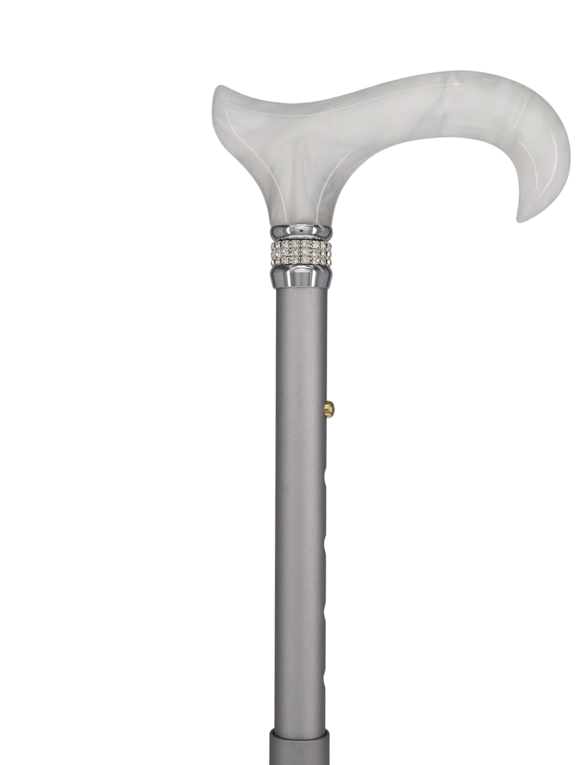 Platinum Pearlz w/Rhinestone collar and Silver shaft Designer Adjustable Orthopedic Folding Cane