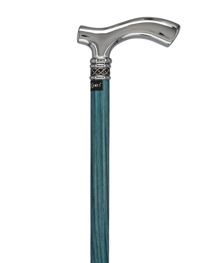 Slim Line Chrome Blue Fritz Cane: Ash Shaft, Pewter Swirl