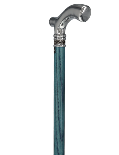 Slim Line Chrome Blue Fritz Cane: Ash Shaft, Pewter Swirl