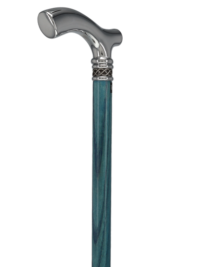 Slim Line Chrome Blue Fritz Cane: Ash Shaft, Pewter Swirl