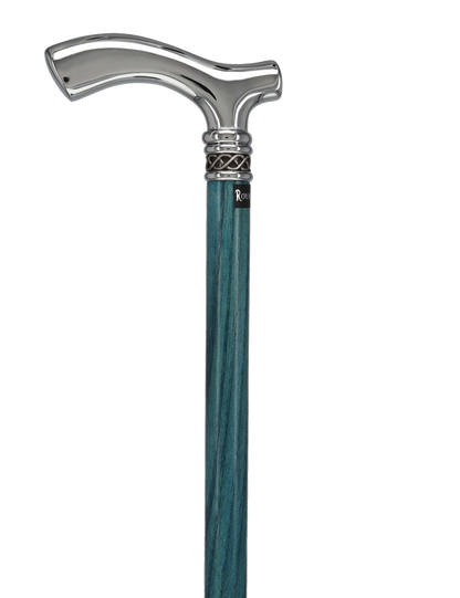 Slim Line Chrome Blue Fritz Cane: Ash Shaft, Pewter Swirl