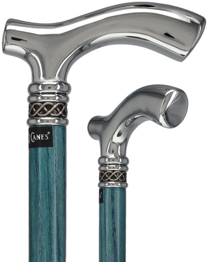 Slim Line Chrome Blue Fritz Cane: Ash Shaft, Pewter Swirl