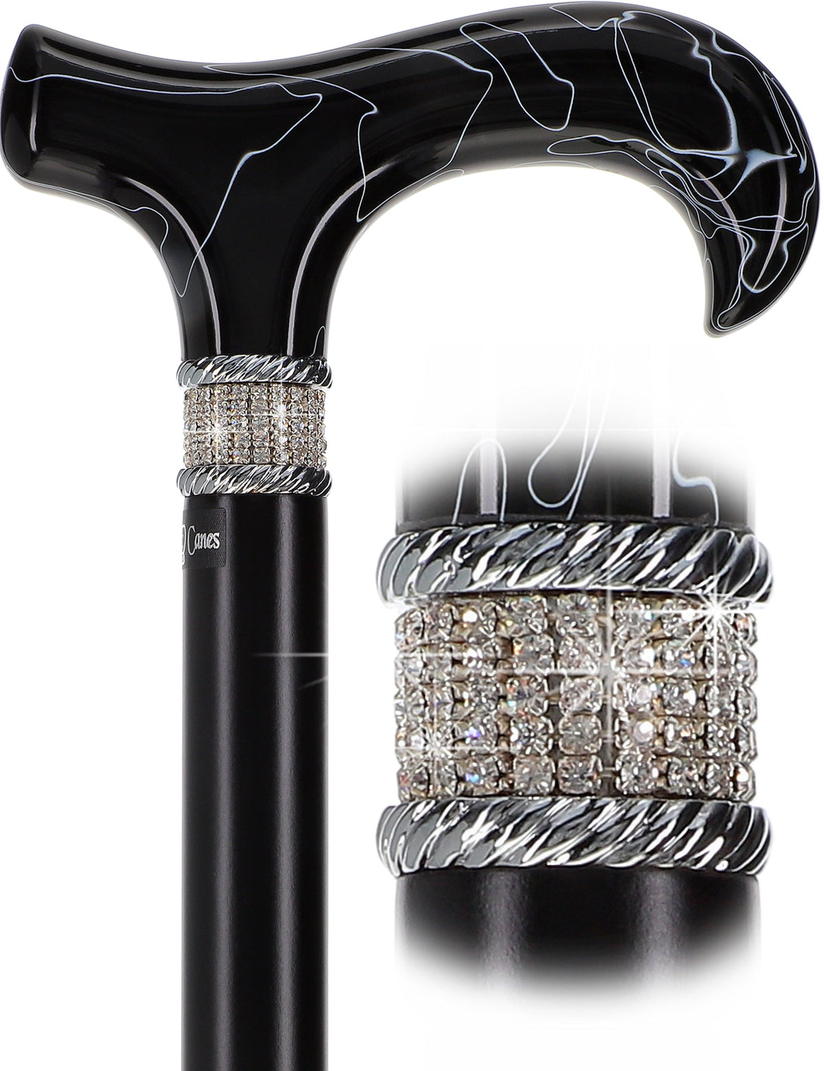 Super Srong Black Rhinestone Derby Cane