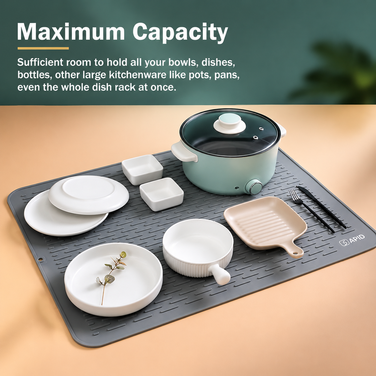 Food Grade Silicone Dish Drying Mat with Raised Ridges for Fast Draining