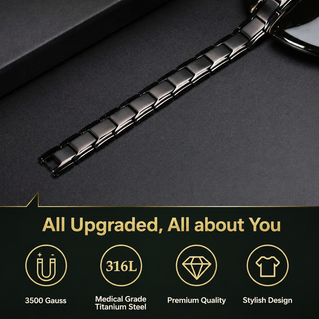 Stylish Magnetic Bracelet for Men and Women in Bold Black Gold
