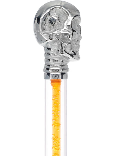 Color Crystal Elegance Chrome Skull Cane with Invisible Acrylic Shaft Options