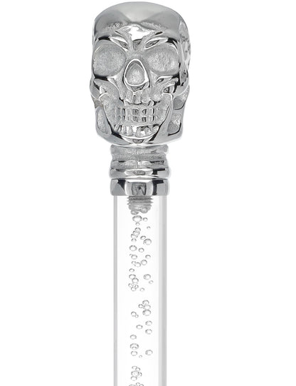 Crystal Elegance Chrome Skull Cane with Invisible Acrylic Shaft Options