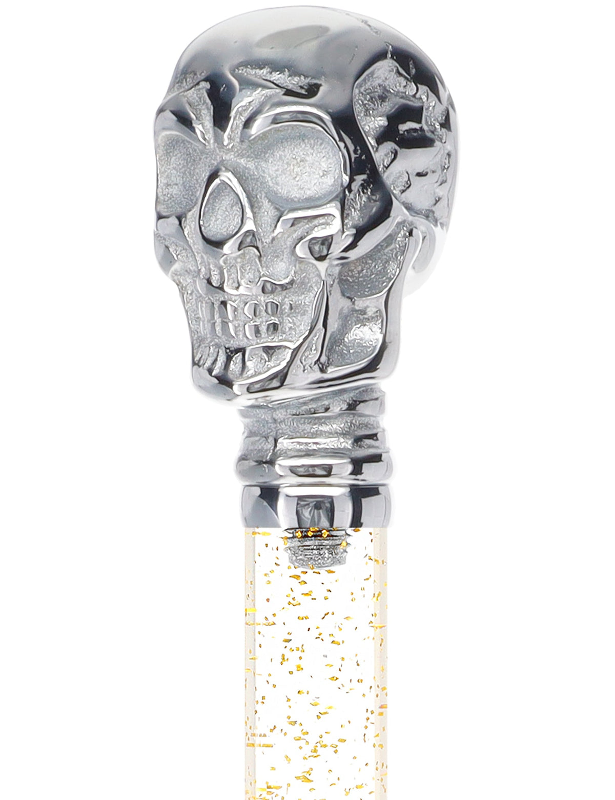 Crystal Elegance Chrome Skull Cane with Invisible Acrylic Shaft Options