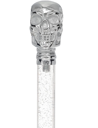 Crystal Elegance Chrome Skull Cane with Invisible Acrylic Shaft Options