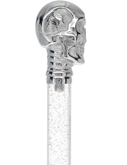Crystal Elegance Chrome Skull Cane with Invisible Acrylic Shaft Options