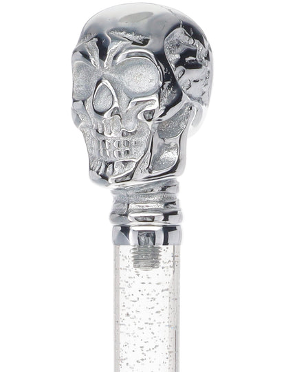 Crystal Elegance Chrome Skull Cane with Invisible Acrylic Shaft Options