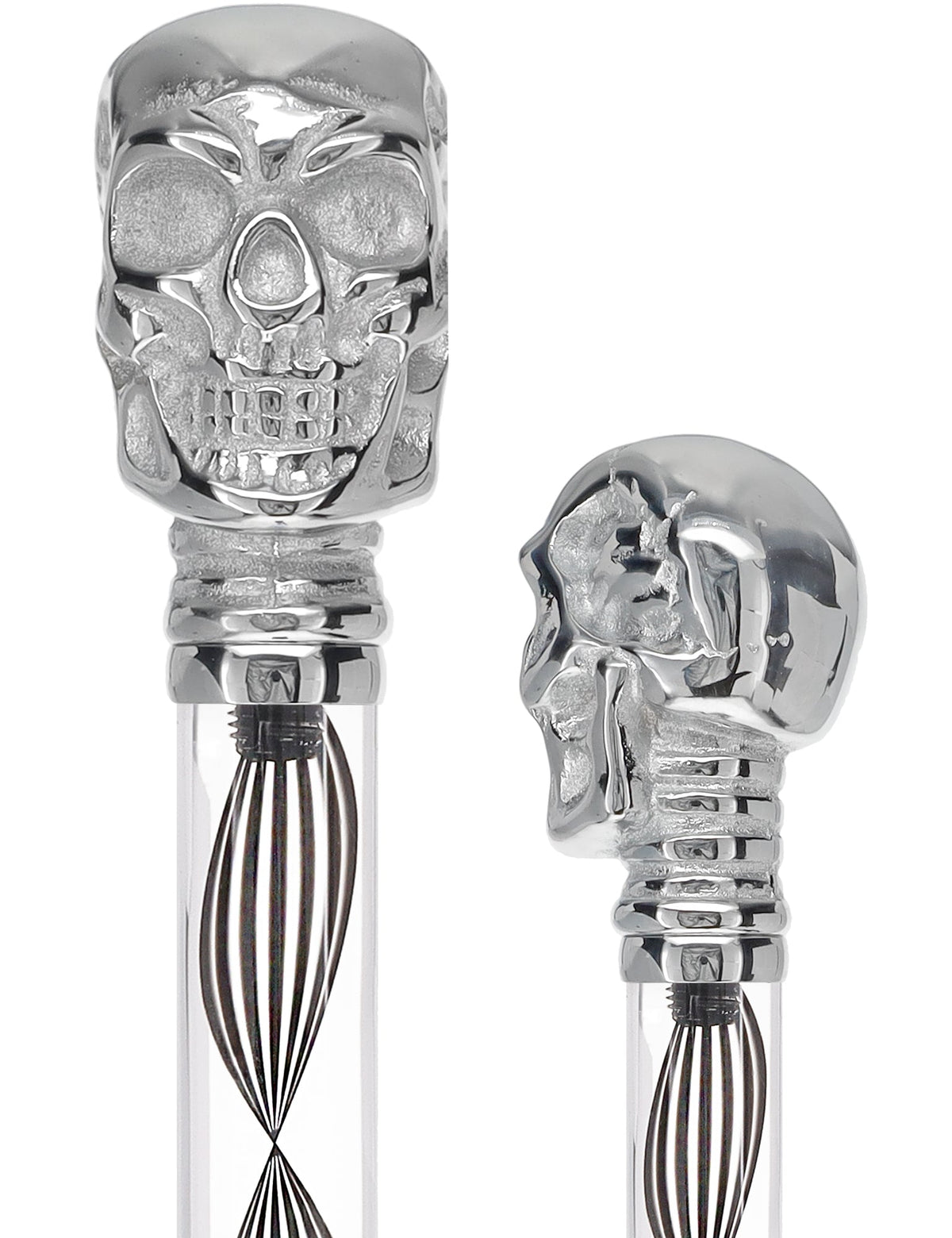 Crystal Elegance Chrome Skull Cane with Invisible Acrylic Shaft Options