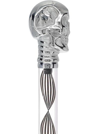 Crystal Elegance Chrome Skull Cane with Invisible Acrylic Shaft Options