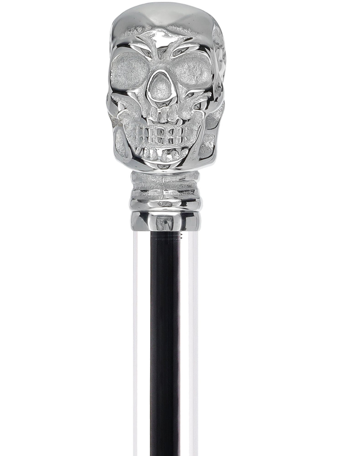 Crystal Elegance Chrome Skull Cane with Invisible Acrylic Shaft Options