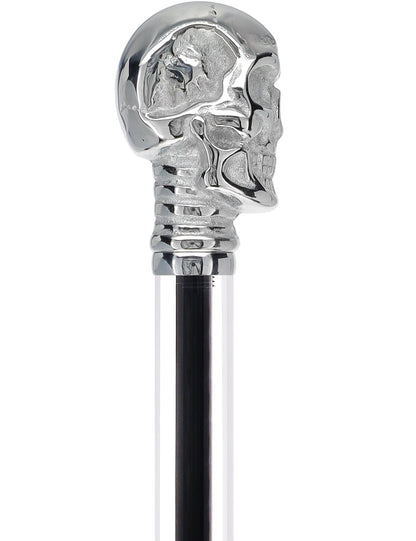 Crystal Elegance Chrome Skull Cane with Invisible Acrylic Shaft Options