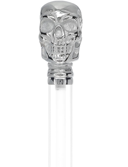 Crystal Elegance Chrome Skull Cane with Invisible Acrylic Shaft Options