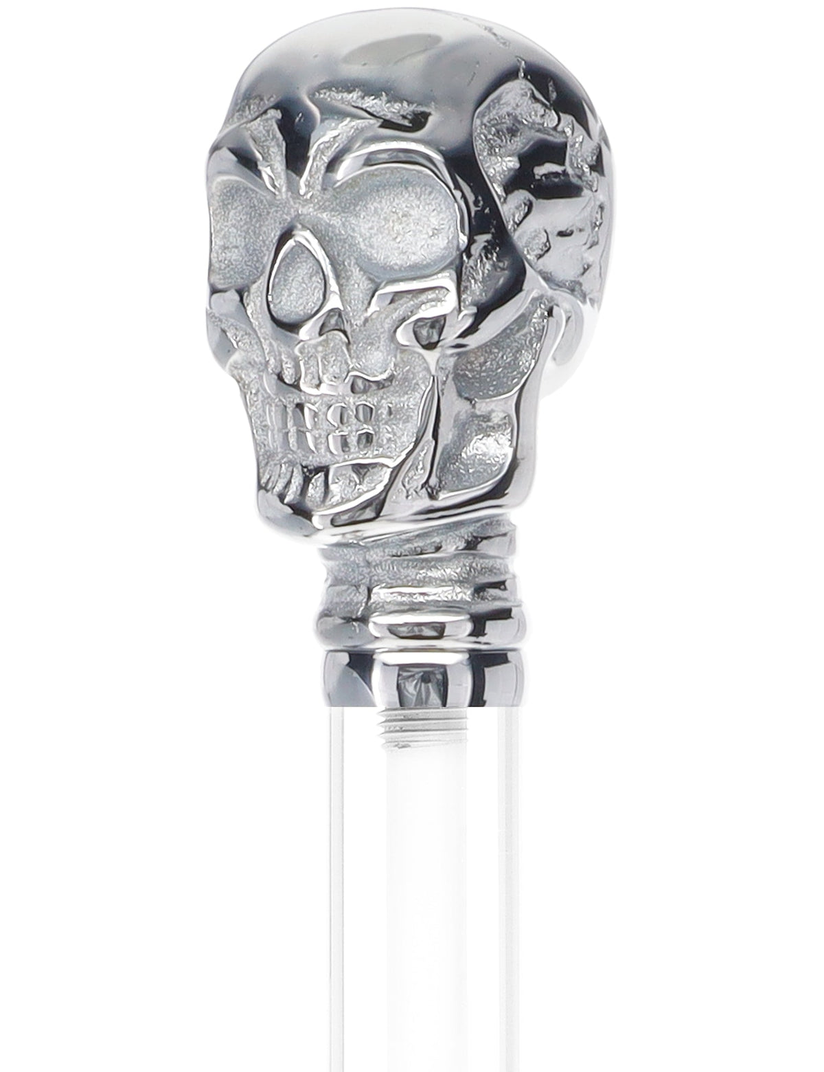 Crystal Elegance Chrome Skull Cane with Invisible Acrylic Shaft Options