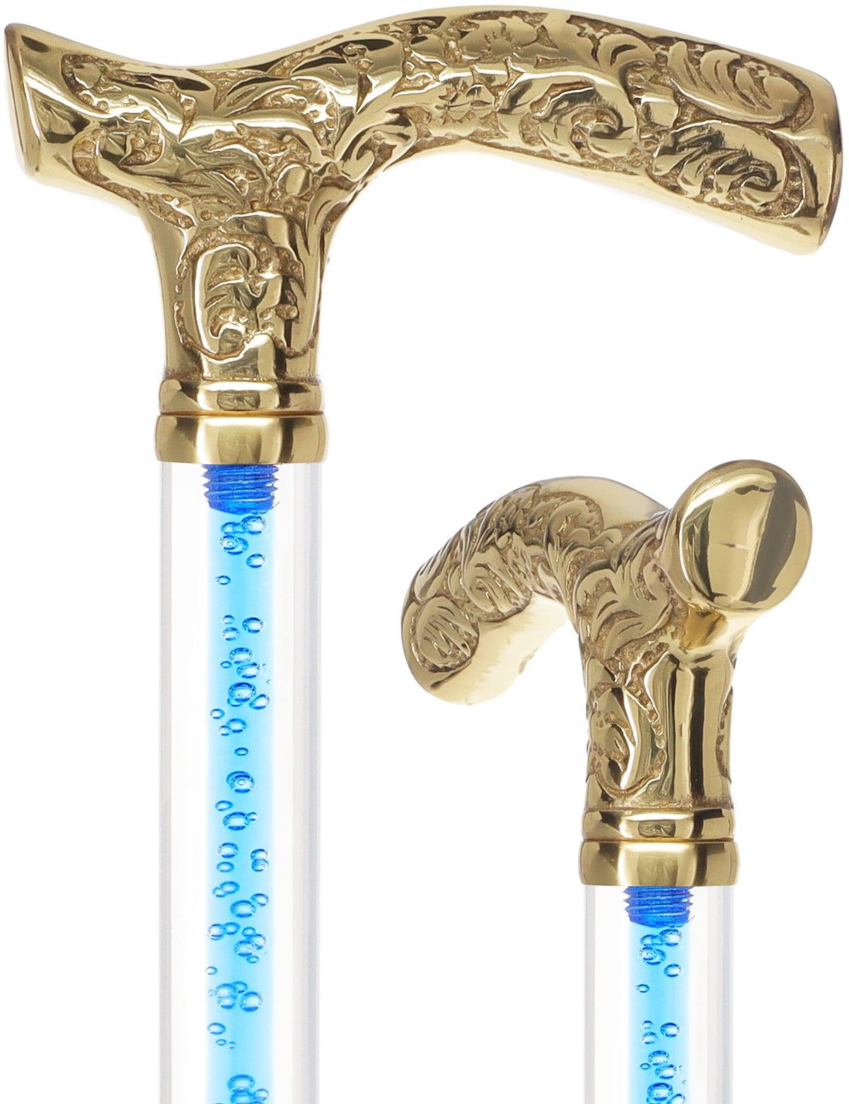 Color Crystal Elegance Brass Fritz Cane with Invisible Acrylic Shaft Options