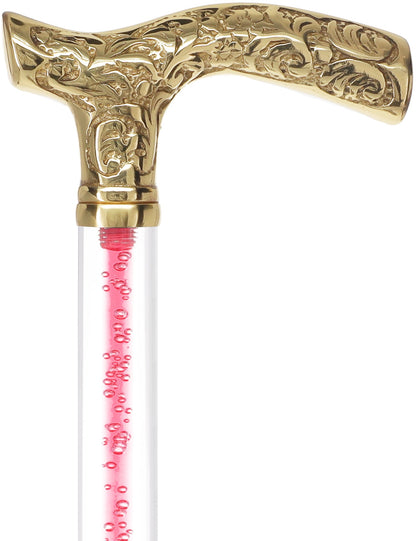 Color Crystal Elegance Brass Fritz Cane with Invisible Acrylic Shaft Options