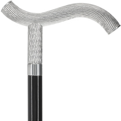 Italian Luxury: Twisted Ribbed Fritz Handle Cane, In 925r Silver
