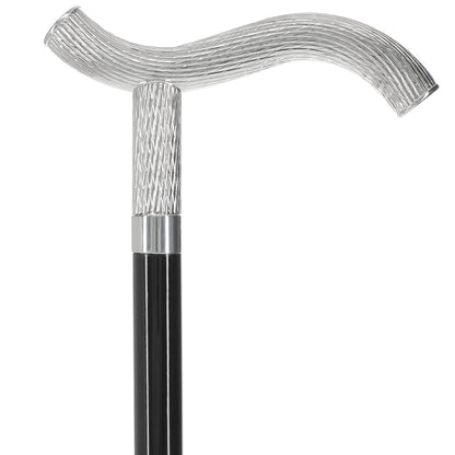 Italian Luxury: Twisted Ribbed Fritz Handle Cane, In 925r Silver