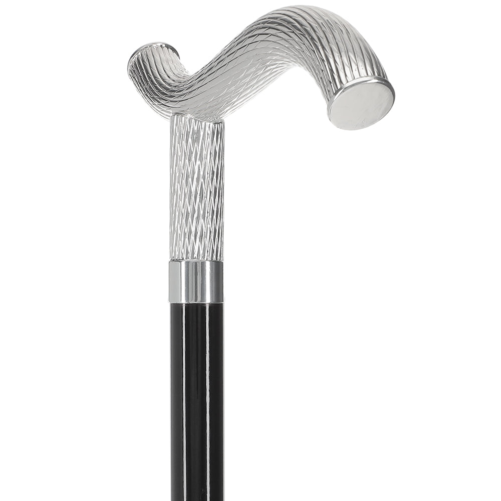Italian Luxury: Twisted Ribbed Fritz Handle Cane, In 925r Silver